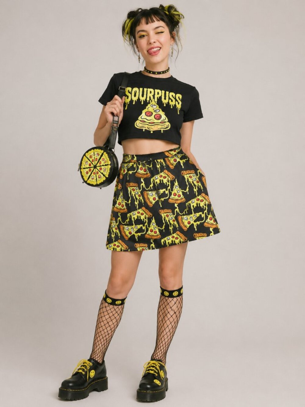 SOURPUSS Melting Pizza Skater Skirt, Size Small